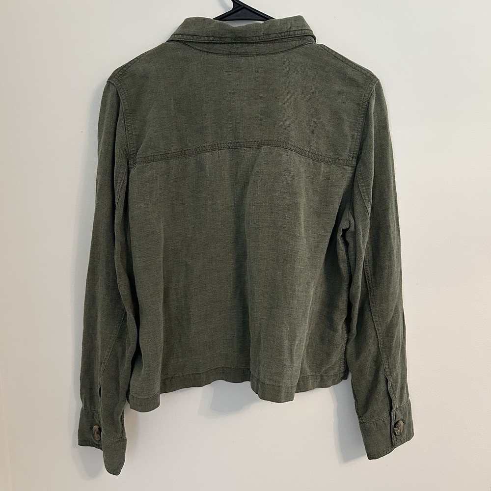 Nicole Miller Utility Jacket large Linen Workwear Pockets Button y2k Lagenlook - Picture 7 of 7